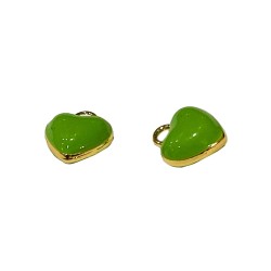 Green Enamel & Gold colour Puffy Heart Charm Pendant Small 10mm