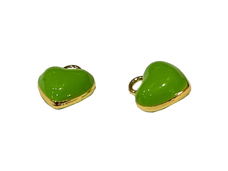 Green Enamel & Gold colour Puffy Heart Charm Pendant Small 10mm