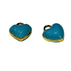 Light Blue Enamel & Gold colour Puffy Heart Charm Pendant Small 10mm