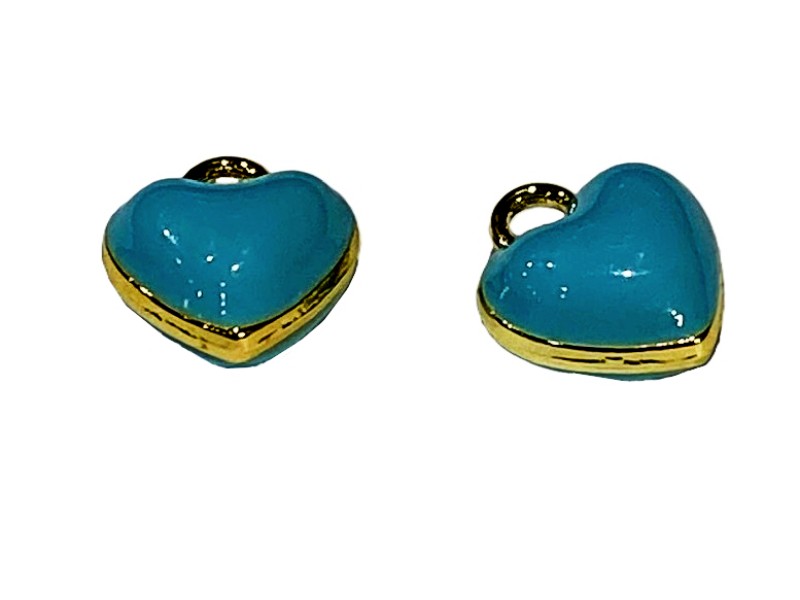 Light Blue Enamel & Gold colour Puffy Heart Charm Pendant Small 10mm