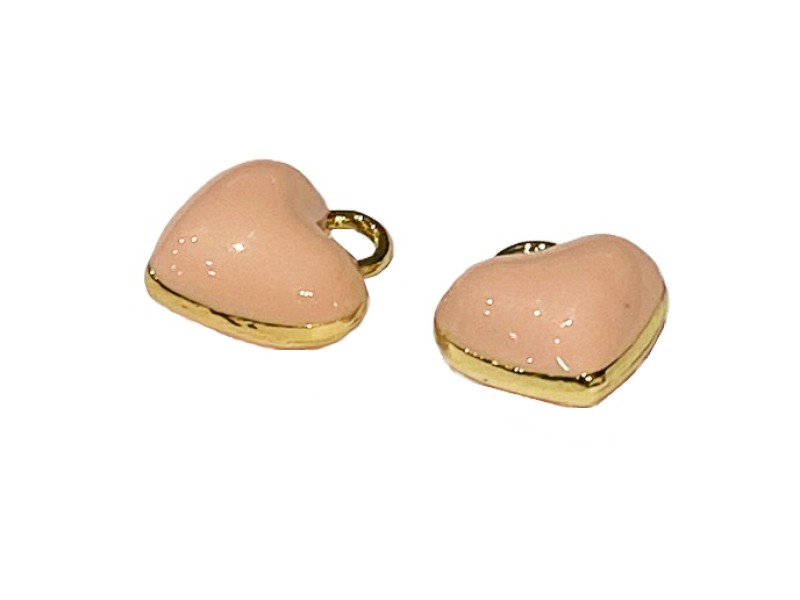 Light Pink Enamel & Gold colour Puffy Heart Charm Pendant Small 10mm