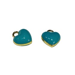 Turquoise Enamel & Gold colour Puffy Heart Charm Pendant Small 10mm