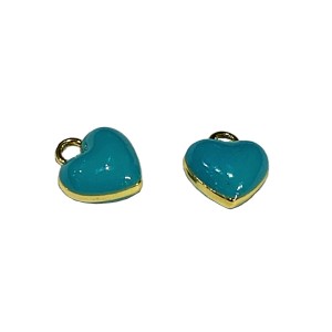 Turquoise Enamel & Gold colour Puffy Heart Charm Pendant Small 10mm