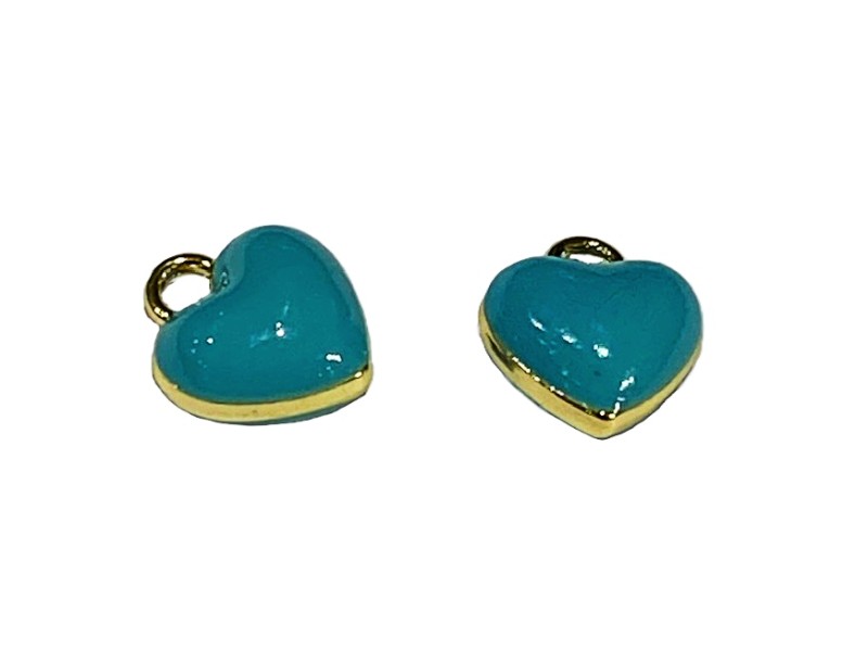 Turquoise Enamel & Gold colour Puffy Heart Charm Pendant Small 10mm