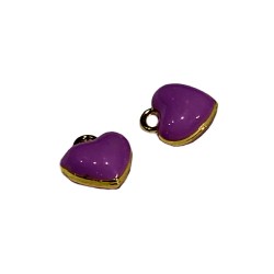 Violet Enamel & Gold colour Puffy Heart Charm Pendant Small 10mm