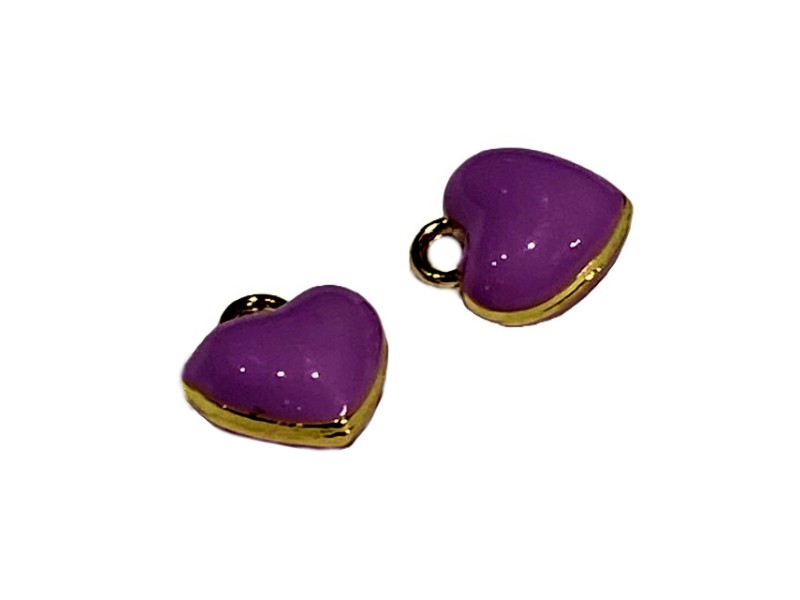 Violet Enamel & Gold colour Puffy Heart Charm Pendant Small 10mm