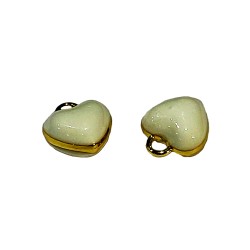 White Enamel & Gold colour Puffy Heart Charm Pendant Small 10mm