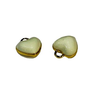 White Enamel & Gold colour Puffy Heart Charm Pendant Small 10mm