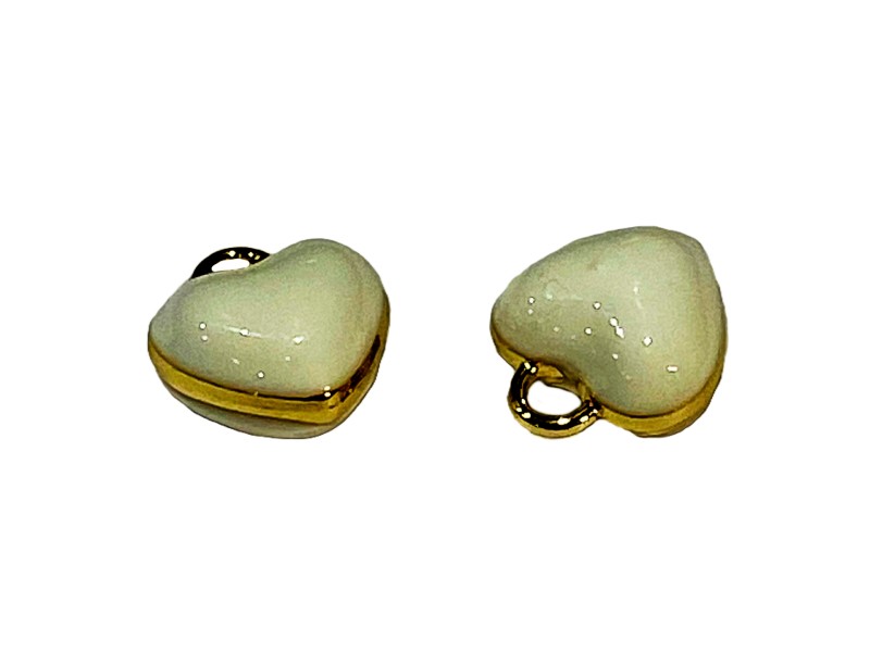 White Enamel & Gold colour Puffy Heart Charm Pendant Small 10mm