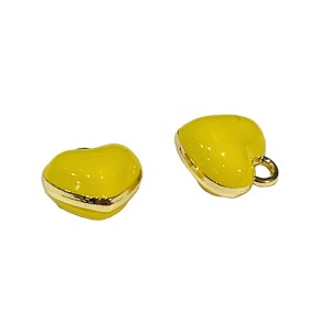 Yellow Enamel & Gold colour Puffy Heart Charm Pendant Small 10mm