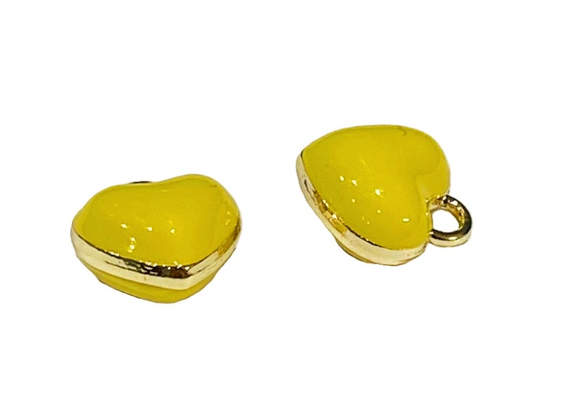 Yellow Enamel & Gold colour Puffy Heart Charm Pendant Small 10mm