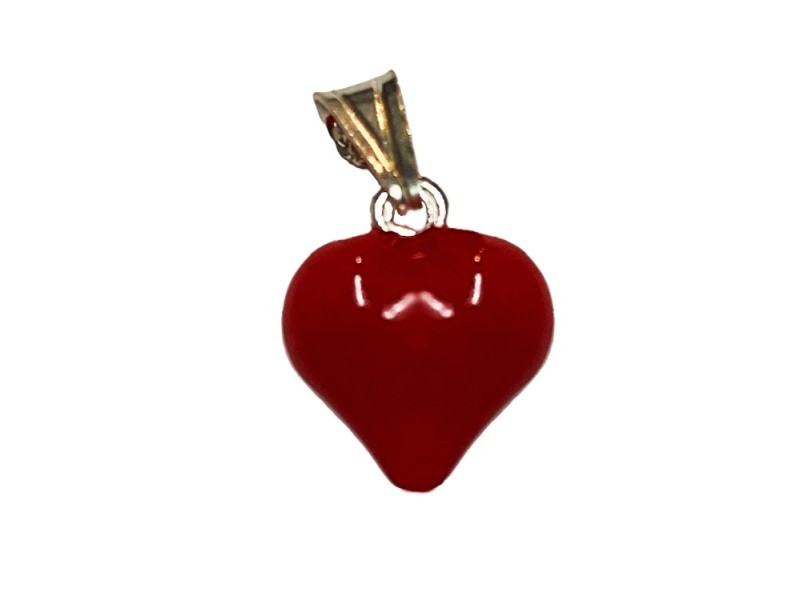 Red Enamel Puffy Heart CHARM Pendant Medium (12.5X12.5mm) w/SS BAIL