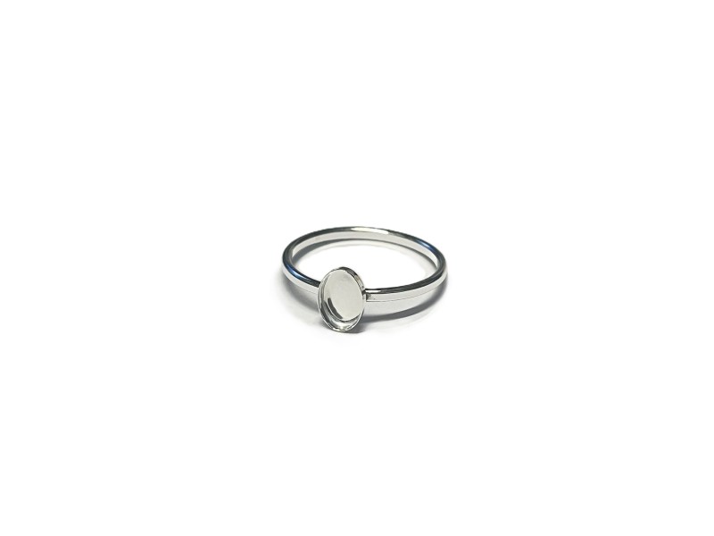 S925 RING (1.6x1.2mm WIRE - SIZE P ) w/ 7x5mmmm OVAL BEZEL 