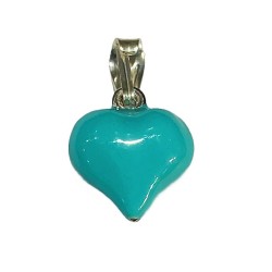 S925 Silver Turquoise Enamel Puffy Heart Charm Pendant 18mm w/Bail