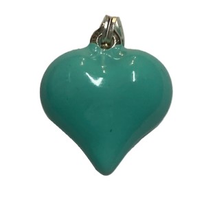 TURQUOISE ENAMEL PUFFY HEART CHARM PENDANT(15.5X15mm) w/SS BAIL