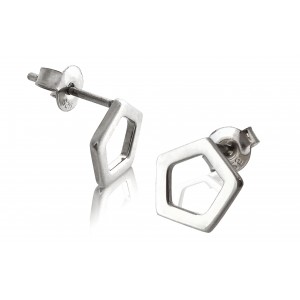 Sterling Silver 925 Pentagon Stud Earring - Small