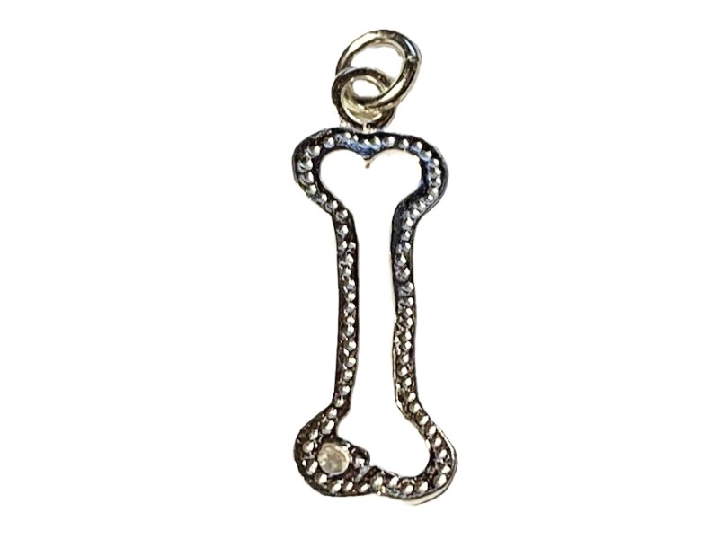 S925 SILVER DOG-BONE CHARM w/CZ 6.5X16.5mm   