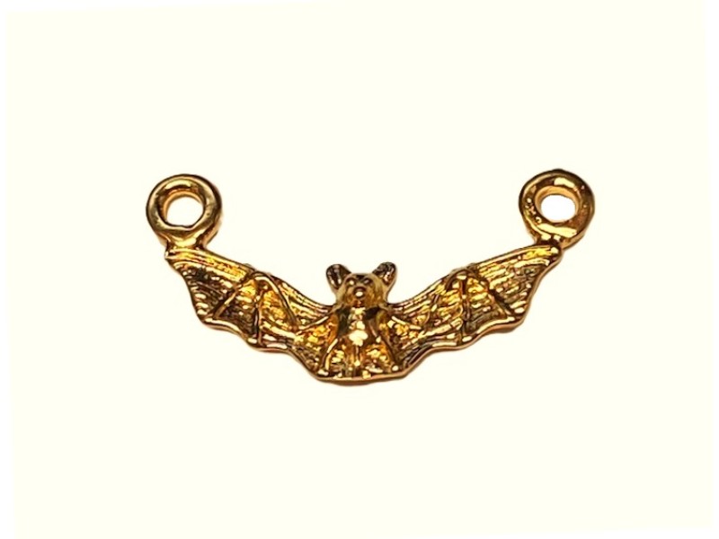 HEAVY Gold Plate Winged Bat Pendant w/2 LOOPS  19mm 