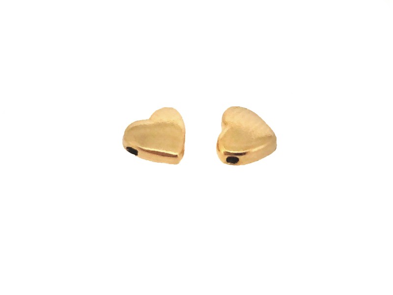 Brass Deep Heavy Gold Plated Heart Bead, 5 x 6mm, 2 hole, 2mm thick