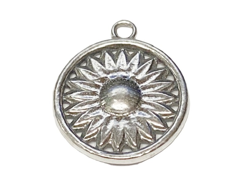 S925 Silver Sunflower Charm Pendant 17mm 