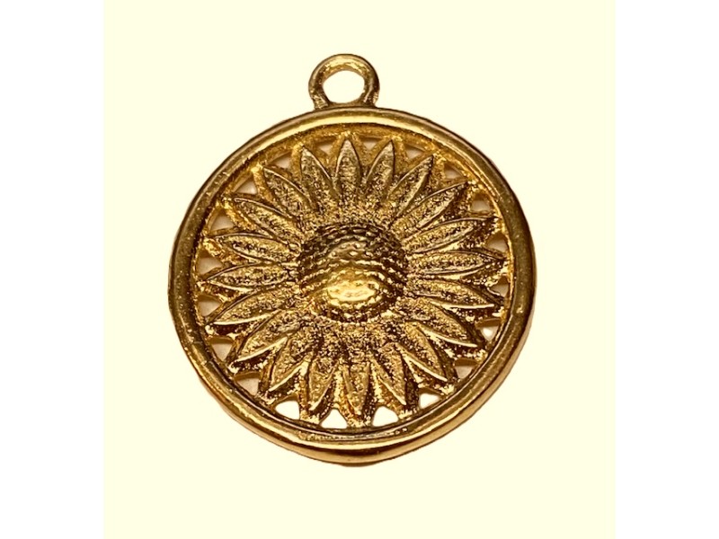 Heavy Gold Sun Flower Charm Pendant 17mm 