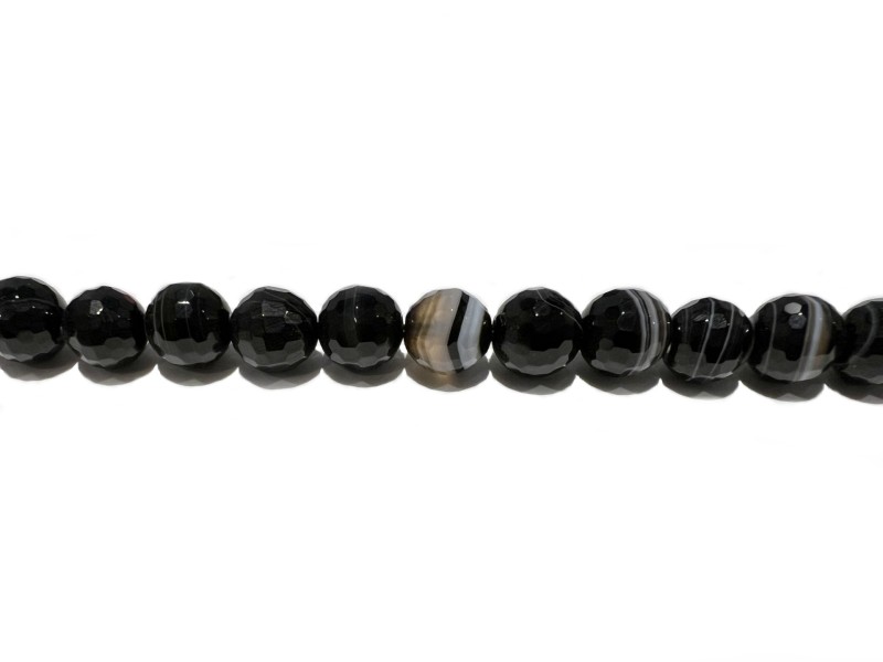 Agate Black & White Round Faceted Beads 10-11mm