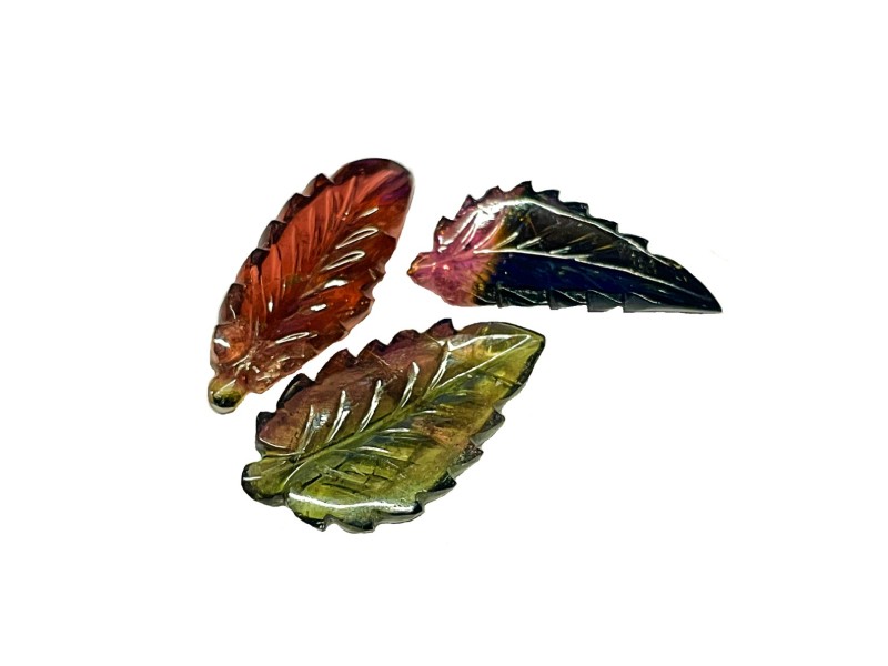 carved leaf shape tourmaline mix