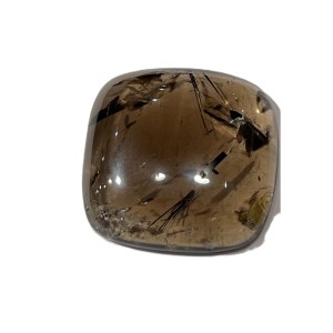 72.9ct TOURMALINATED SMOKEY QUARTZ 3.1X3.3CM CABOCHON