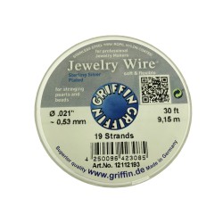 JEWELLERY WIRE 19 STRAND *SILVER PLATED* 0.021" X 30FT (0.53MM)