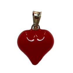 RED ENAMEL PUFFY HEART CHARM PENDANT(15.5X15mm) w/SS BAIL