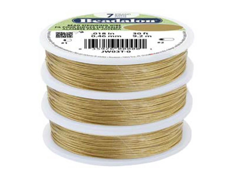 7 Strand Bead Stringing Wire, .020 in (0.51 mm), Gold Color, 30 ft (9.2 m)