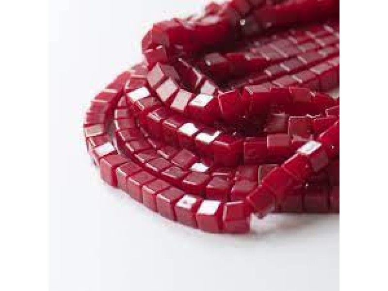 Jade Red Square Dyed Beads 2mm