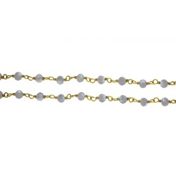 Sterling Silver 925 Gold Plated Wire Wrapped Chain with Rainbow Moonstone Faceted Beads