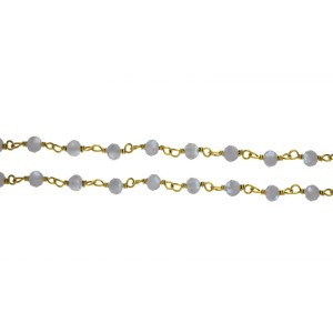 Sterling Silver 925 Gold Plated Wire Wrapped Chain with Rainbow Moonstone Faceted Beads